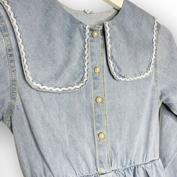 Shein Peter Panel Button Front Denim Chambray Dress 100% Cotton Girls Size 12 - Picture 11 of 16